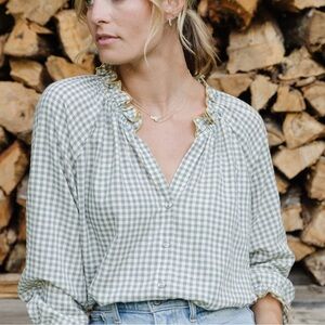 Baybala Harper Gingham Gray & White Button Down Top | S